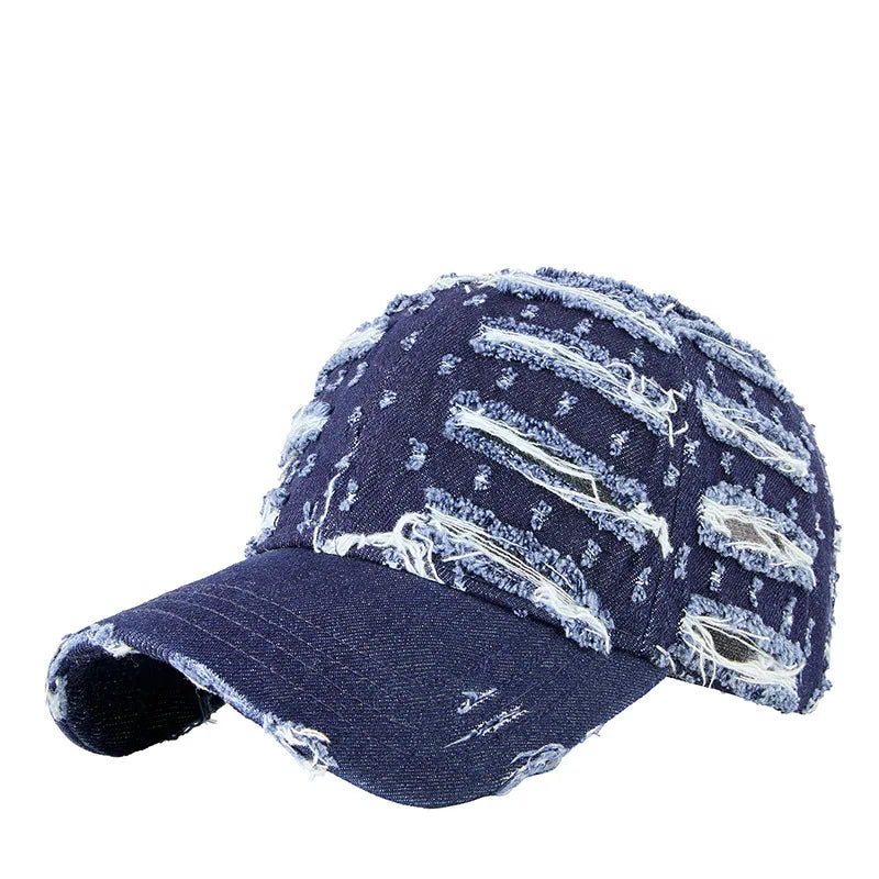Distressed Denim Baseballkappe | Vintage Ripped Style Sonnenhut | Cool Hip Hop Snapback Caps für Herren & Damen Kaufschwan® TIEFES BLAU M 55-61cm