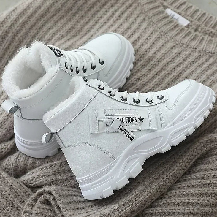 Damen Winter Schneestiefel – Warme High-Top Plateau Sneakers | Kunstfell Gefütterte Knöchelstiefel Größe 45
