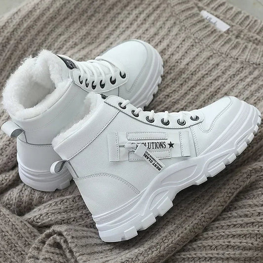Damen Winter Schneestiefel – Warme High-Top Plateau Sneakers | Kunstfell Gefütterte Knöchelstiefel Größe 45
