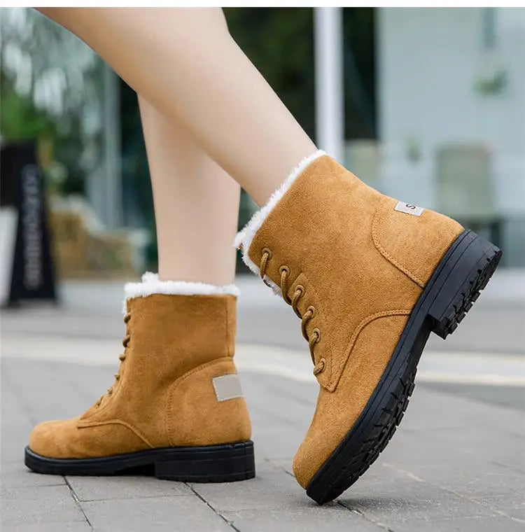 Damen Schneestiefel – Flache Plateau Winter Schuhe | Warme Kunstfell Gefütterte Plüsch Stiefel für Damen | Bequeme Winter Schuhe