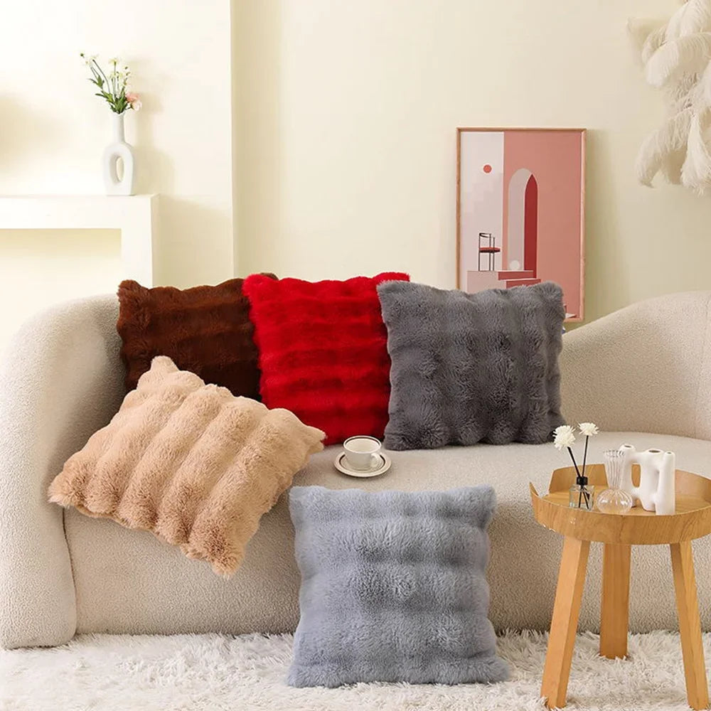 Weicher Fell-Kissenbezug | Gemütlicher Plüsch-Dekokissenbezug für Wohnzimmer, Sofa Dekor | Weiß & Grau Kaufschwan®