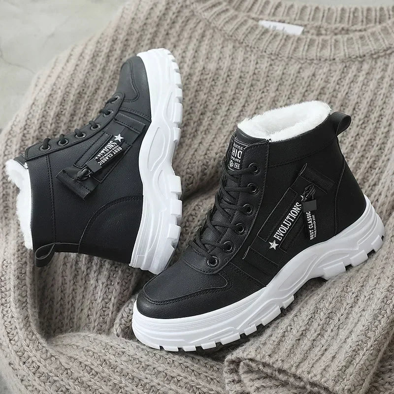 Damen Winter Schneestiefel – Warme High-Top Plateau Sneakers | Kunstfell Gefütterte Knöchelstiefel Größe 45