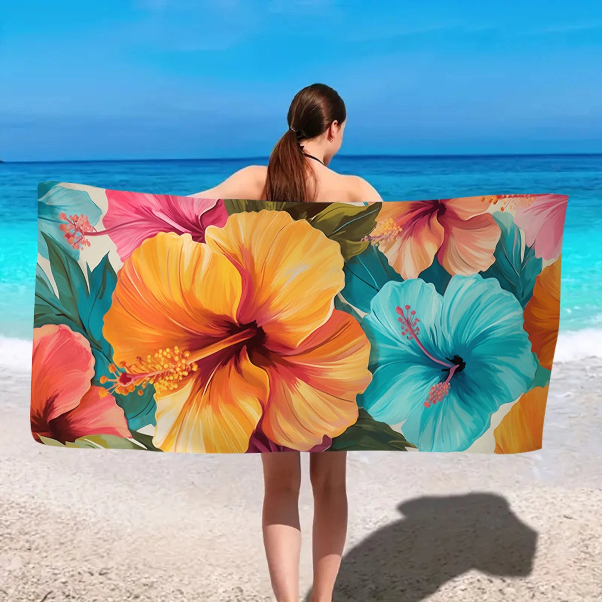 Tropisches Blumen Strandtuch – Schnell Trocknendes & Saugfähiges Mikrofaser Handtuch | Leichtes Reisehandtuch für Sport, Yoga, Schwimmen & Camping