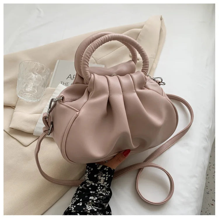 Retro Schultertasche mit Falten-Design – Mehrfarbige Damen Crossbody Handtasche & Elegante Top-Handle Bag