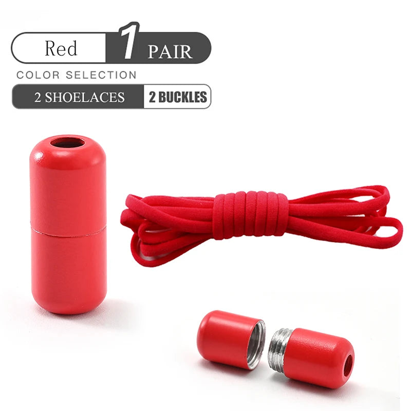 Elastische No-Tie Schnürsenkel – Halbkreis-Design mit Metallverschluss | Praktische Slip-On Laces für Kinder & Erwachsene Sneaker Kaufschwan® Rot 100cm