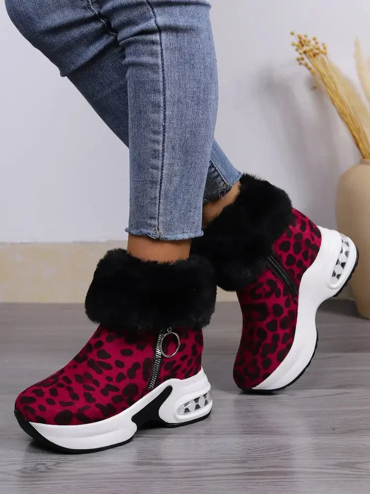 Damen Plateau Schneestiefel – Dicksohlige Winter Stiefeletten aus Kunst-Wildleder | Rutschfeste Knöchelstiefel mit Kunstfellfutter Größe 43