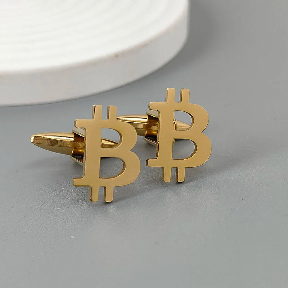 Edelstahl Manschettenknöpfe – Bitcoin Symbol Design | Modische Reversnadel & Geschenk für Freunde Kaufschwan® Gold