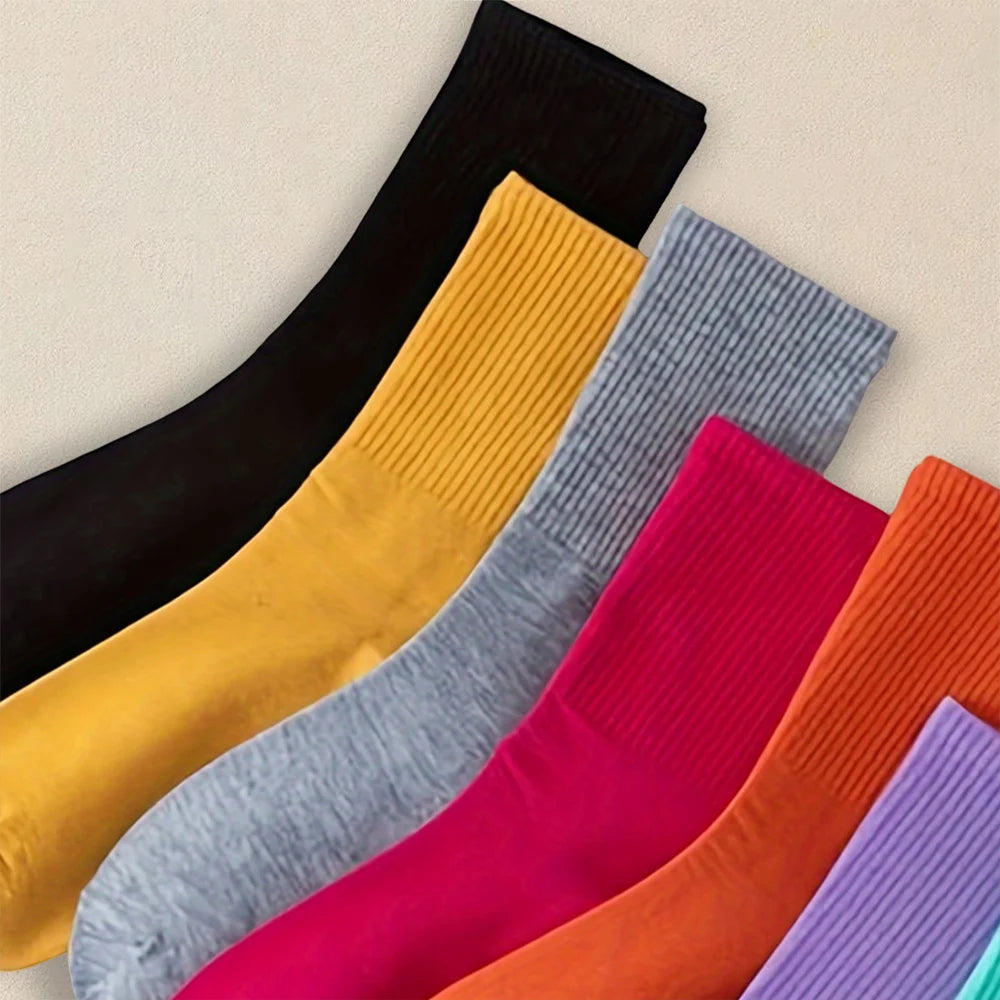 10 Paare Damen Rundhals-Socken | Mehrere Einfarbige Farben | Schlichte, Modische & Vielseitige Mittellange Freizeit-Socken Kaufschwan®