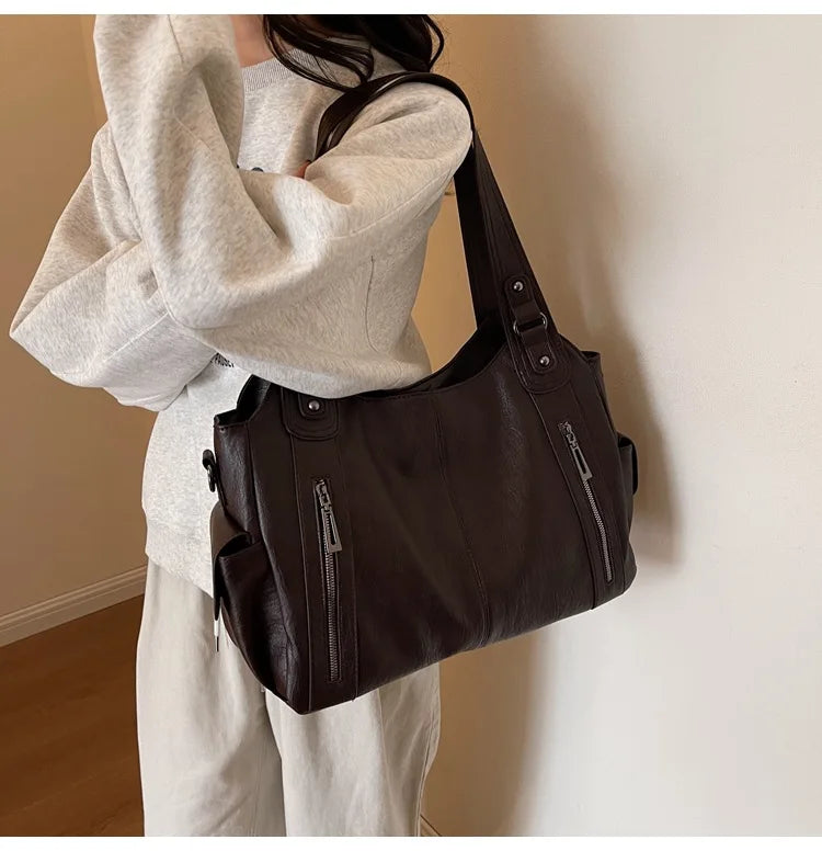 Damen Schultertasche – Hochwertige Kunstleder Handtasche mit Kontrastfarben | Weiches Innenfach & Reißverschluss Kaufschwan®