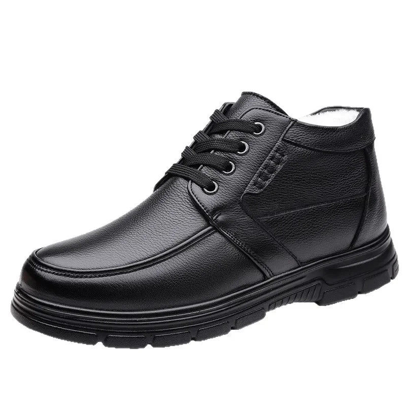 Herren Winterstiefel aus Echtem Leder – Gefütterte Slip-On Schuhe mit Fleecefutter | Warme Business- & Freizeitstiefel mit Weicher Sohle Kaufschwan®