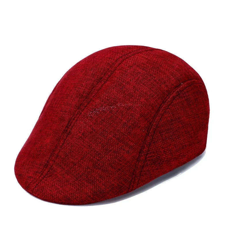 Herren Vielseitige Baumwoll-Leinen Barett Mütze | Frühling & Herbst Britische Retro Duckbill Cap | Atmungsaktive Maler Kappe Mode Accessoire Kaufschwan® Alle Werften Rot