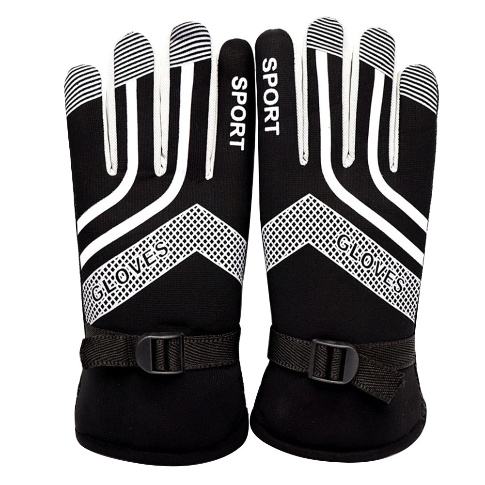 Fleece Skihandschuhe – Touchscreen Winterhandschuhe | Rutschfeste Vollfinger Outdoor Handschuhe für Snowboard, Radfahren & Wandern Kaufschwan® Schwarz