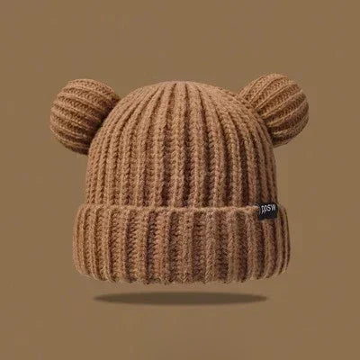 Süße Bärenohren Strickmütze – Dicke Plüsch Wintermütze für Damen & Mädchen | Niedliche Harajuku Gothic Korean Style Beanie Kaufschwan® Braun