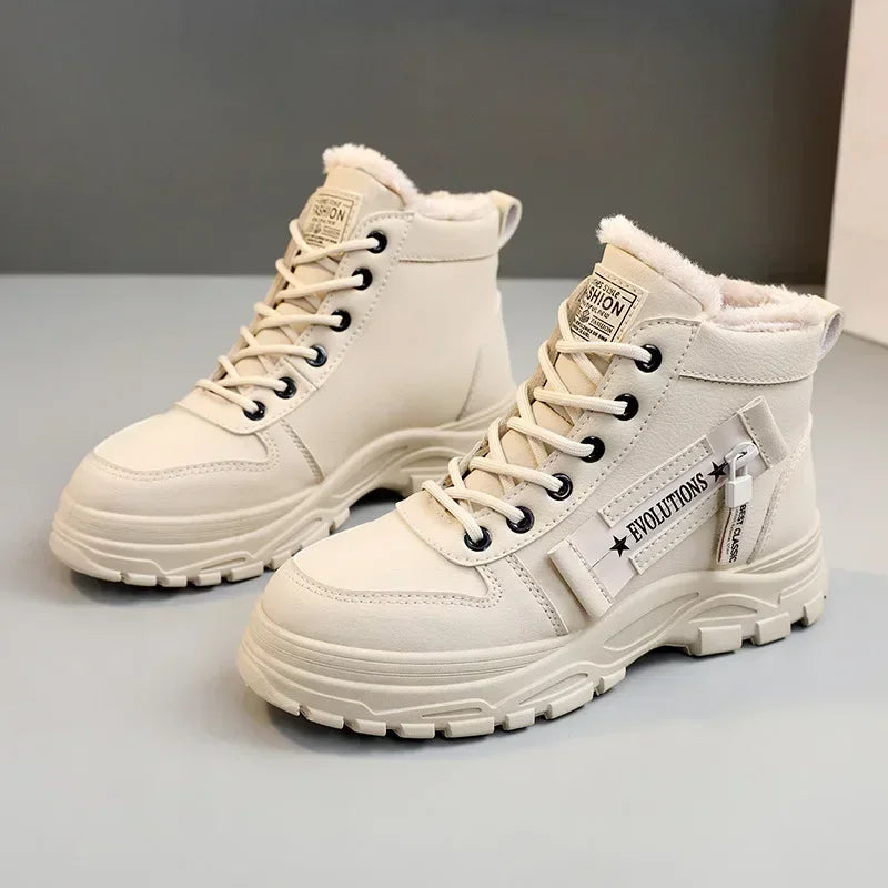 Damen Winter Schneestiefel – Warme High-Top Plateau Sneakers | Kunstfell Gefütterte Knöchelstiefel Größe 45