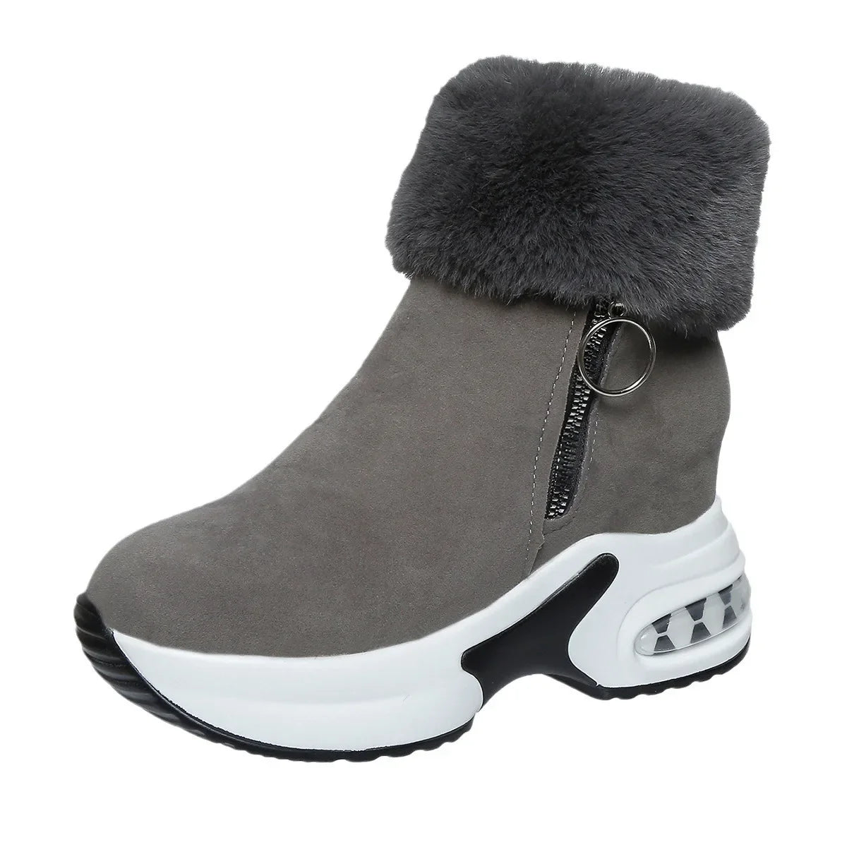 Damen Winter Schneestiefel – Kurzschaft Stiefel mit Kunstfell Fleece Futter | Warme Baumwollstiefel mit Absatz & Gummisohle Größe 43