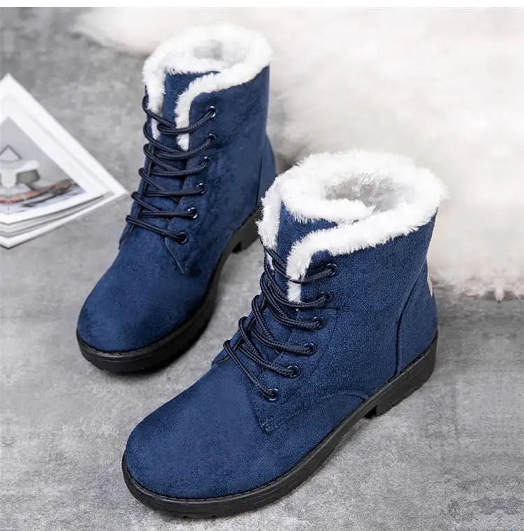 Damen Schneestiefel – Flache Plateau Winter Schuhe | Warme Kunstfell Gefütterte Plüsch Stiefel für Damen | Bequeme Winter Schuhe