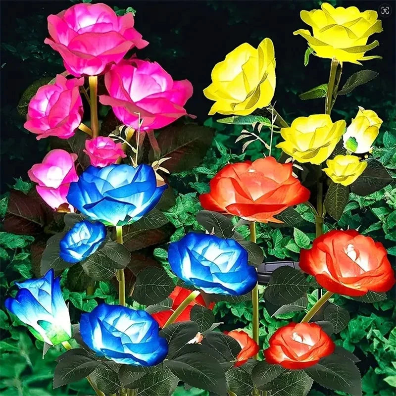 5-Köpfe Rosen Rasenlampe Solarlichter – Außen Dekorative Solar Gartenleuchten für Hof, Terrasse, Garten & Hochzeit Kaufschwan®