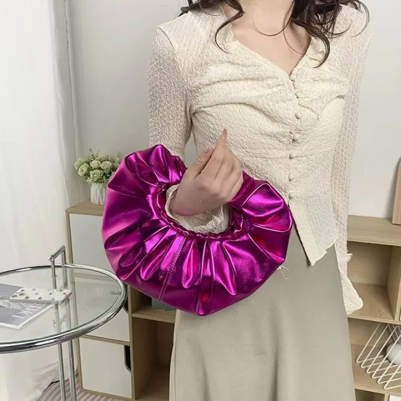 Metallic Falten Handtasche – Laser Silber Clutch & Schultertasche | Luxus Designer-inspirierte Damen Tote Kaufschwan®