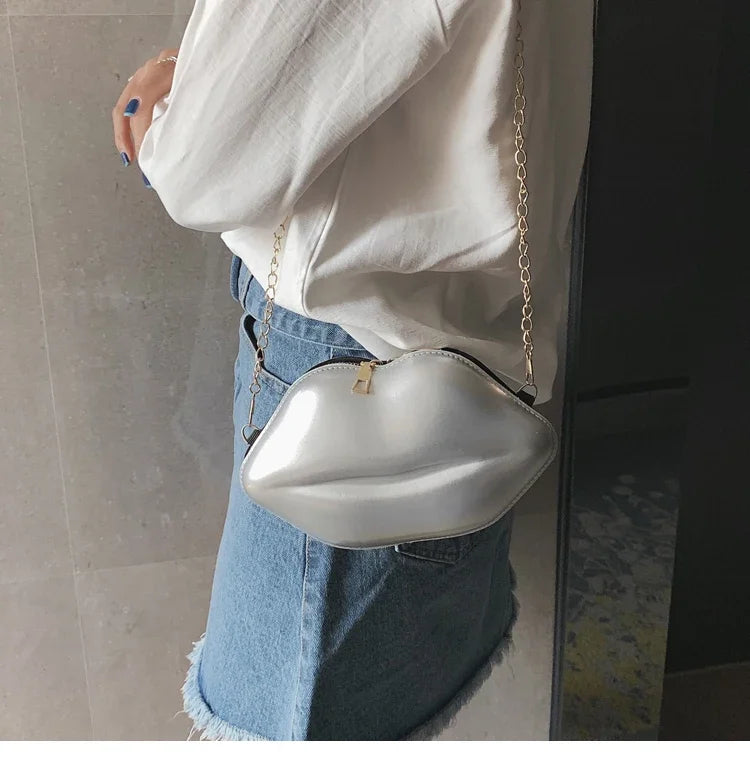 Lippen Design Schultertasche – Luxus Designer-inspirierte Damen Messenger & Handtasche | Einfarbige Zipper Umhängetasche Kaufschwan®
