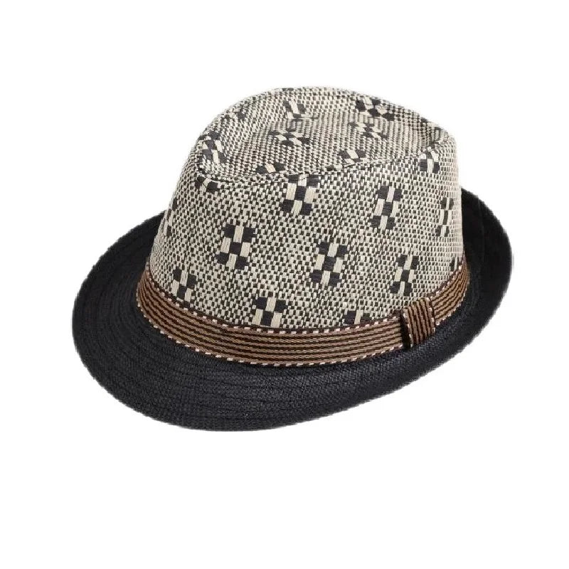 Retro Sonnenhut – Britischer Top Hat Stil, Geometrischer Strohhut mit Gürtel, Unisex Strand & Partner Fedoras