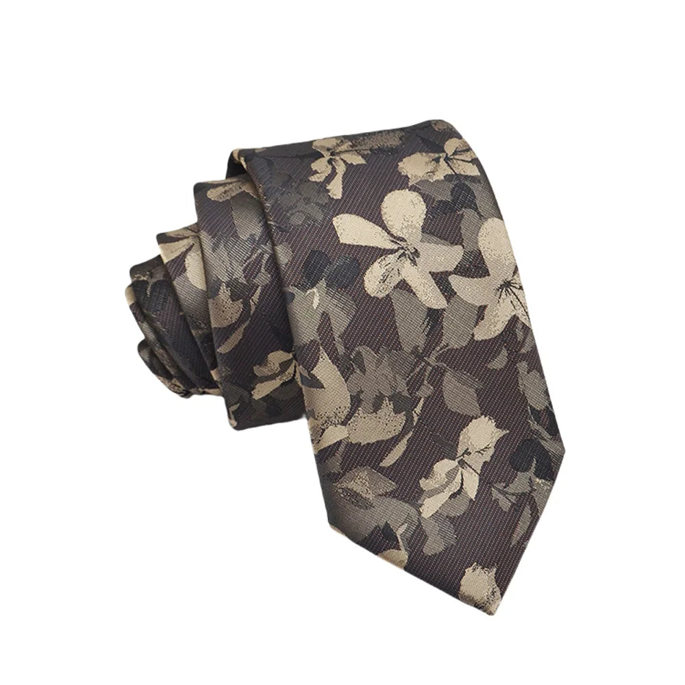 Herren Jacquard-Krawatte 8 cm – Hochwertige Krawatte mit Punkt- & Blumenmuster | Elegantes Accessoire für Business, Büro & Hochzeit Kaufschwan® Dunkelbraun mit hellen Streifen