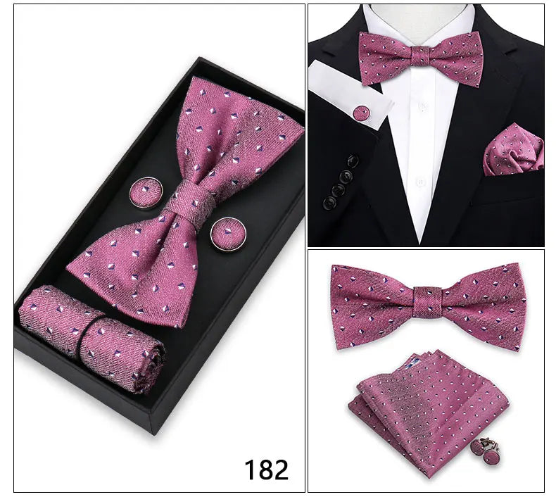 Herren Fliegen-Set – 3-teiliges Geschenkset mit Fliege, Einstecktuch & Manschettenknöpfen | Elegantes Rotes Accessoire für Business & Hochzeit Kaufschwan®