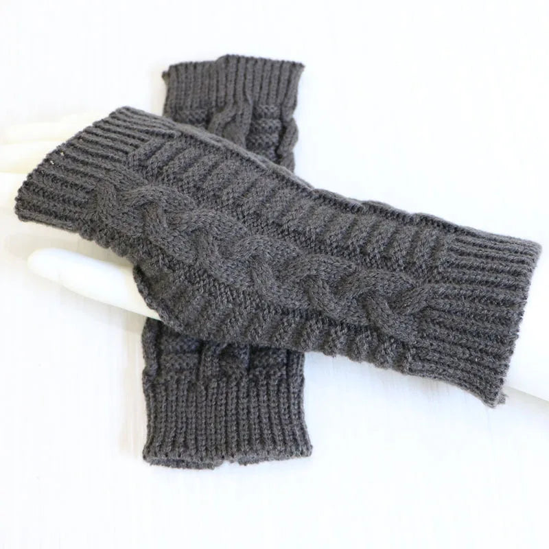 Damen Stylische Handwärmer – Fingerlose Strickhandschuhe | Winter Armwärmer mit Zopfmuster aus Kunstwolle Kaufschwan® Dunkelgrau