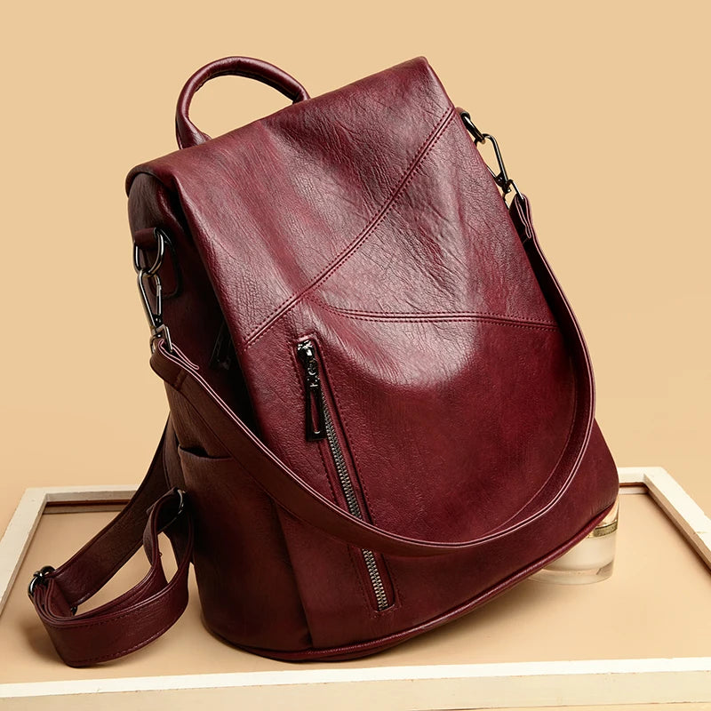 Leder Rucksack | Damen Vintage Schultertasche | Hochkapazitiver Reise- & Schulrucksack