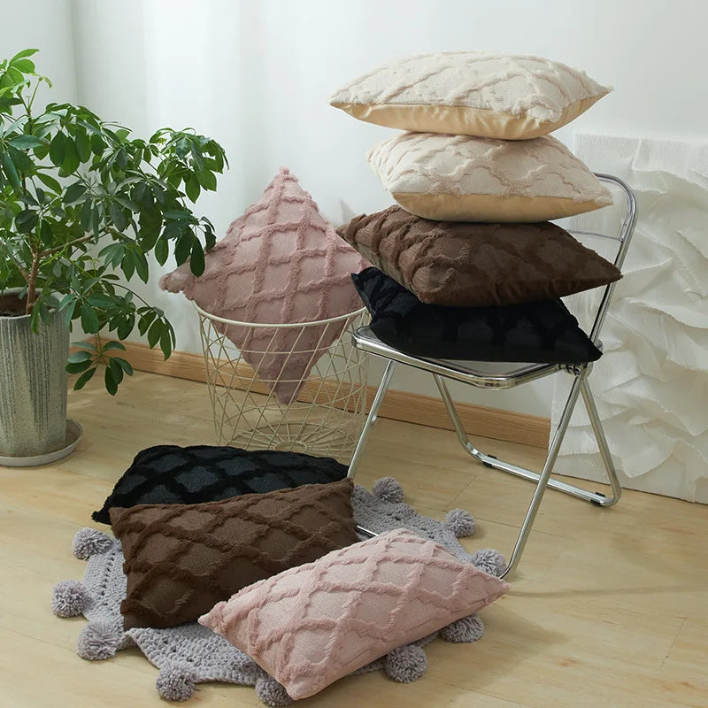 Weiche Plüsch-Wollkissenbezüge | Luxus Stil Kissenhüllen | Europäische Dekoration für Sofa & Schlafzimmer | Creme & Khaki Weihnachten Kaufschwan®