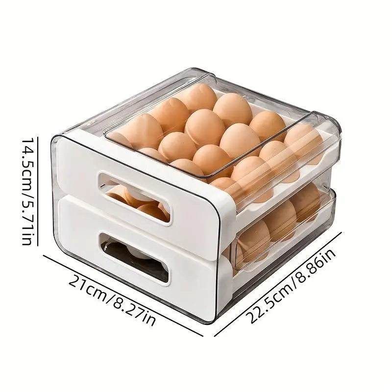 Eier Aufbewahrungsbox – 2-Lagiger Schubladen Kühlschrank Organizer | Große Kunststoff Eierbox für Küche Kaufschwan® Weiß