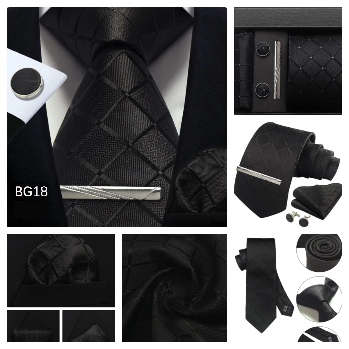 Herren Krawatten-Set aus 100% Seide – 8 cm Krawatte mit Einstecktuch & Manschettenknöpfen | Klassisches Geschenkset für Business & Hochzeit Kaufschwan®