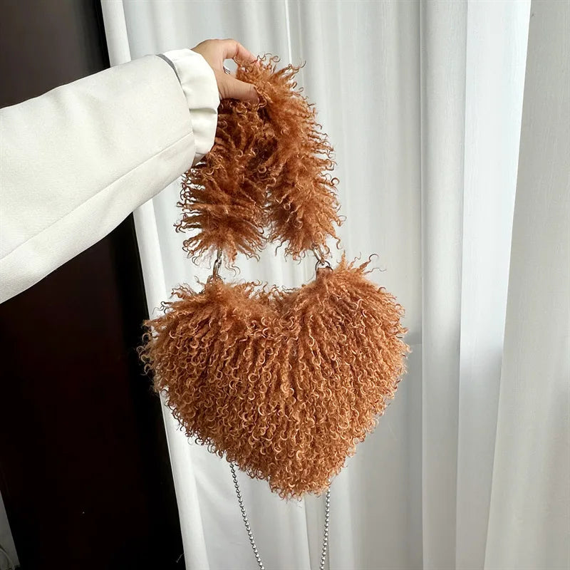 Herzförmige Plüsch Crossbody Tasche – Süße Love Kunstfell Damen Schultertasche & Flauschige Unterarm Handtasche Kaufschwan®