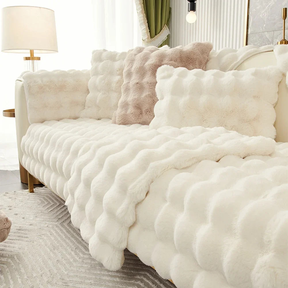 Weicher Fell-Kissenbezug | Gemütlicher Plüsch-Dekokissenbezug für Wohnzimmer, Sofa Dekor | Weiß & Grau Kaufschwan®