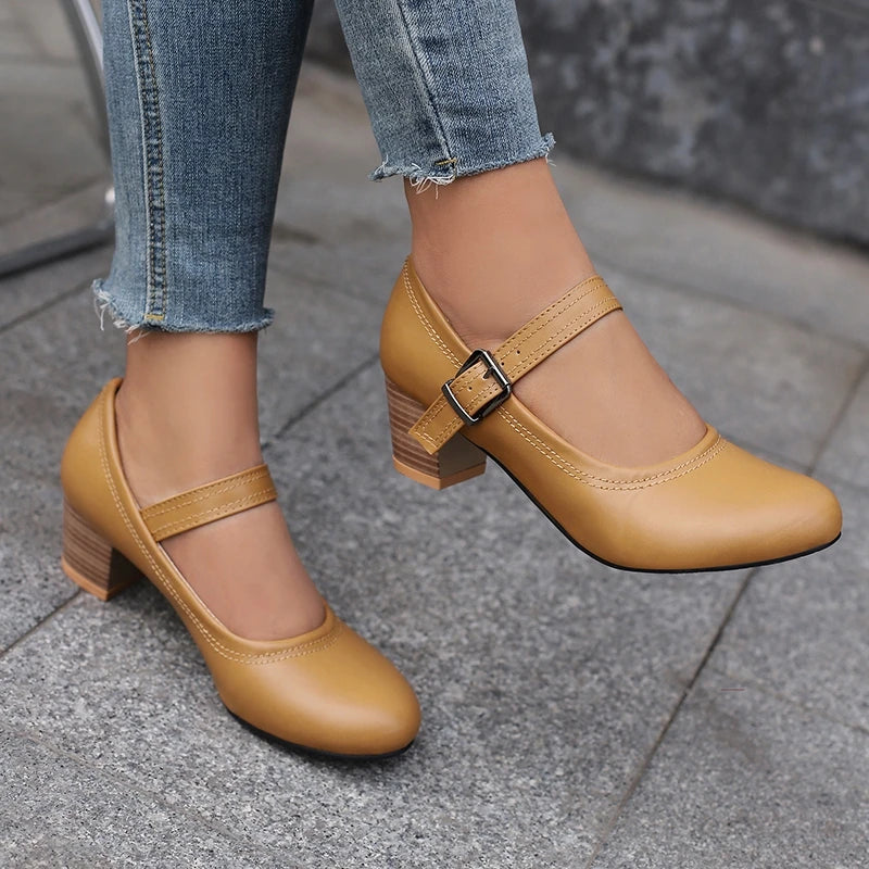 Damen Pumps mit Blockabsatz – Runde Spitze & 5 cm Absatz | Elegante Business-Schuhe für Büro & Karriere Kaufschwan®
