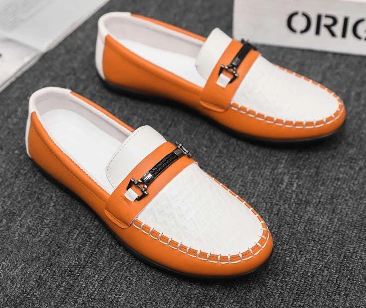 Herren Leder-Loafer – Klassische Runde Mokassins | Flache Slip-On Freizeitschuhe aus Weichem PU-Leder für Büro & Alltag