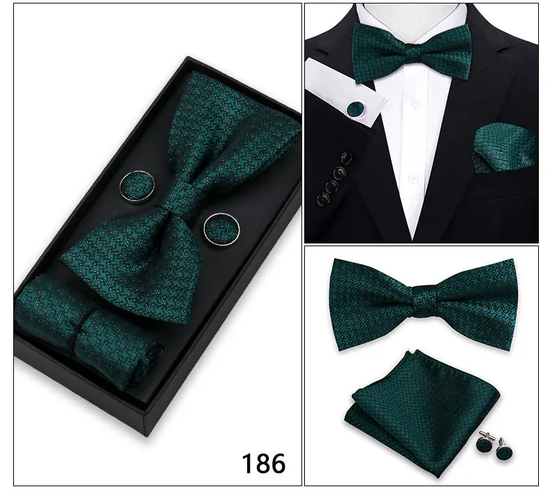 Herren Fliegen-Set – 3-teiliges Geschenkset mit Fliege, Einstecktuch & Manschettenknöpfen | Elegantes Rotes Accessoire für Business & Hochzeit Kaufschwan®