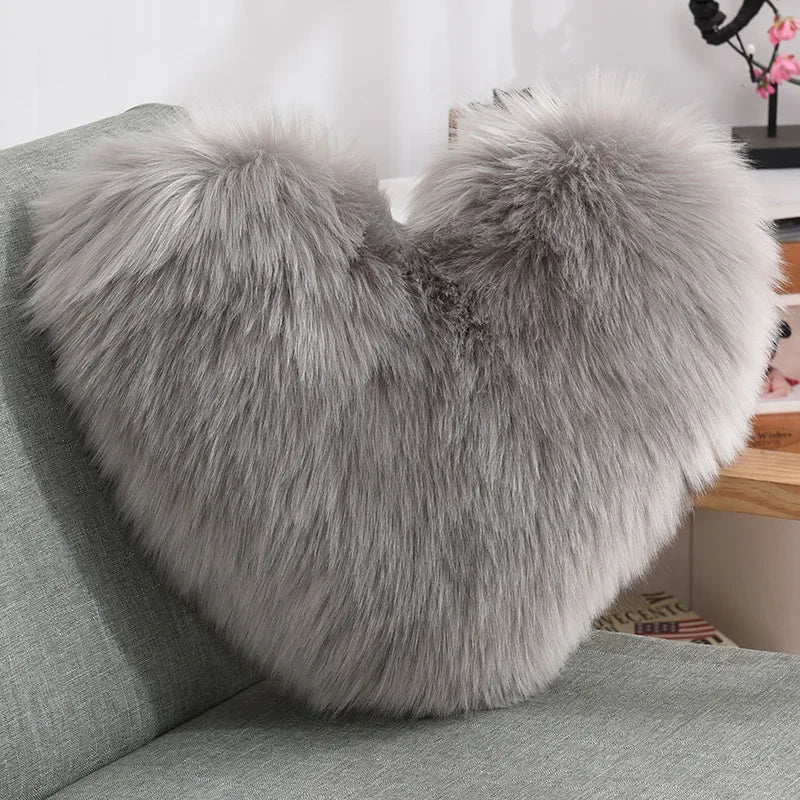 Leichtes Herzförmiges Flauschiges Sofa-Kissen | PP Baumwoll Plüschkissen | Lebendige Wohnzimmerdekoration Kaufschwan® Hellgrau 40x50cm