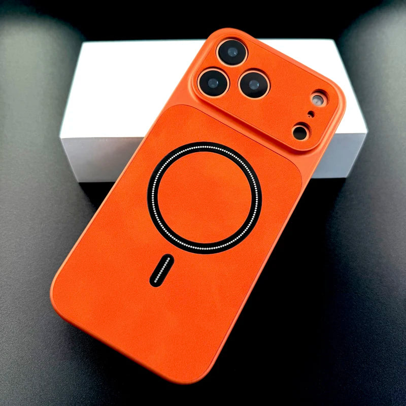 Hochwertige Retro-Kunstleder-MagSafe-Hülle für iPhone 18 Pro & iPhone 18 Pro Max – Magnetische Hülle für Kabelloses Laden Kaufschwan® Orange iPhone 18 Pro