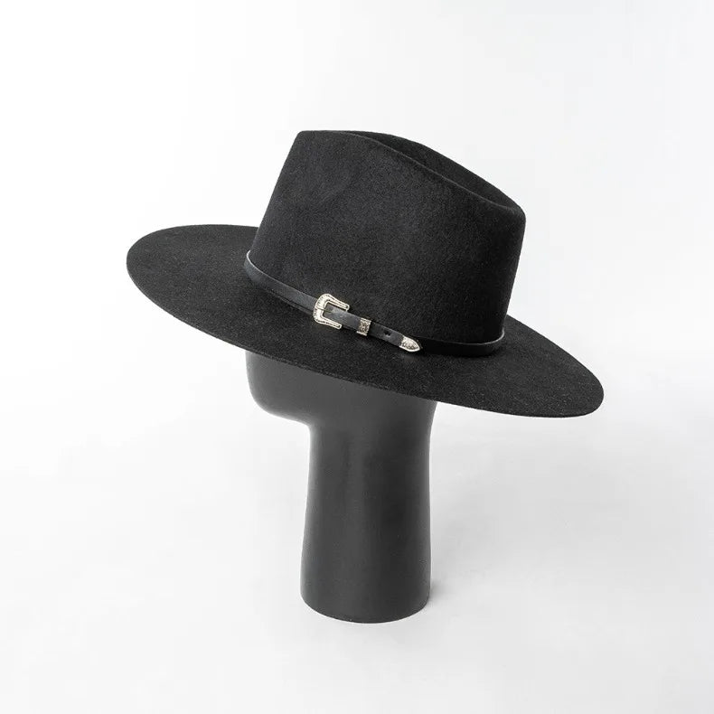 Herbst & Winter Unisex Woll-Fedora Hut – Vintage Jazzhut mit Krone & Schwarzem Lederband, Stylischer Hut mit Breiter Krempe Kaufschwan®