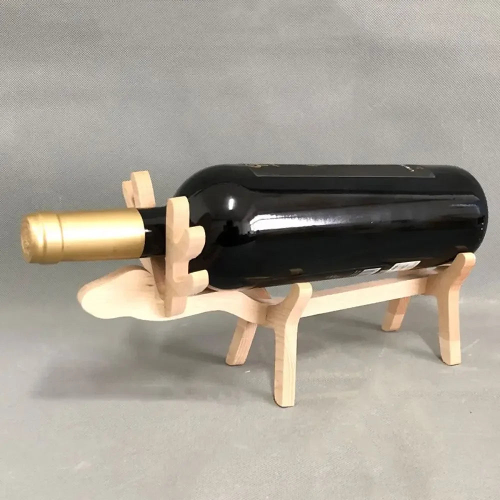 Niedlicher Schweinchen Weinflaschenhalter aus Holz – Kreativer Tier-Flaschenständer | Dekoratives Geschenk für Weinliebhaber & Partys