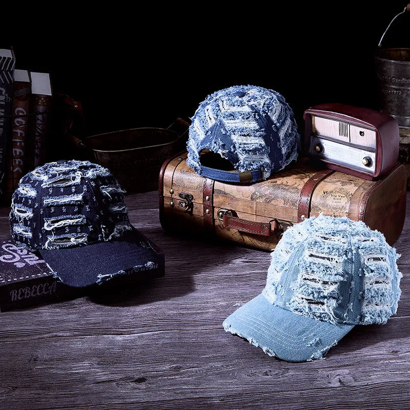 Distressed Denim Baseballkappe | Vintage Ripped Style Sonnenhut | Cool Hip Hop Snapback Caps für Herren & Damen Kaufschwan®