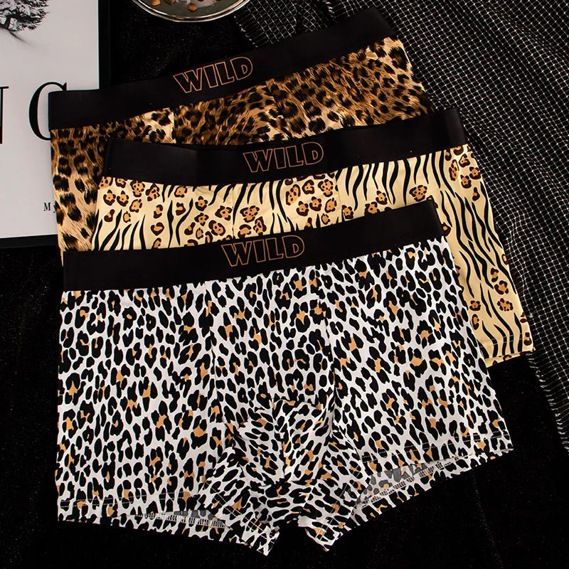 Leoparden-Print Herren Boxershorts | 1er oder 3er-Pack Bequeme Baumwollunterwäsche | Atmungsaktive Boxershorts | Größen M–XXL Kaufschwan® Gold Gelb Weiß M