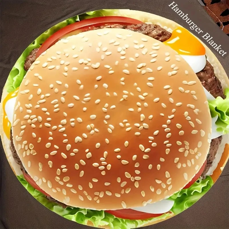 Hamburger Motiv Decke – Lustige Flanell Runddecke, Weiche Warme Kuscheldecke für Sofa, Bett, Büro oder Couch Kaufschwan®