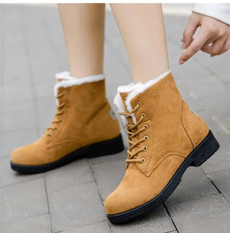Damen Schneestiefel – Flache Plateau Winter Schuhe | Warme Kunstfell Gefütterte Plüsch Stiefel für Damen | Bequeme Winter Schuhe