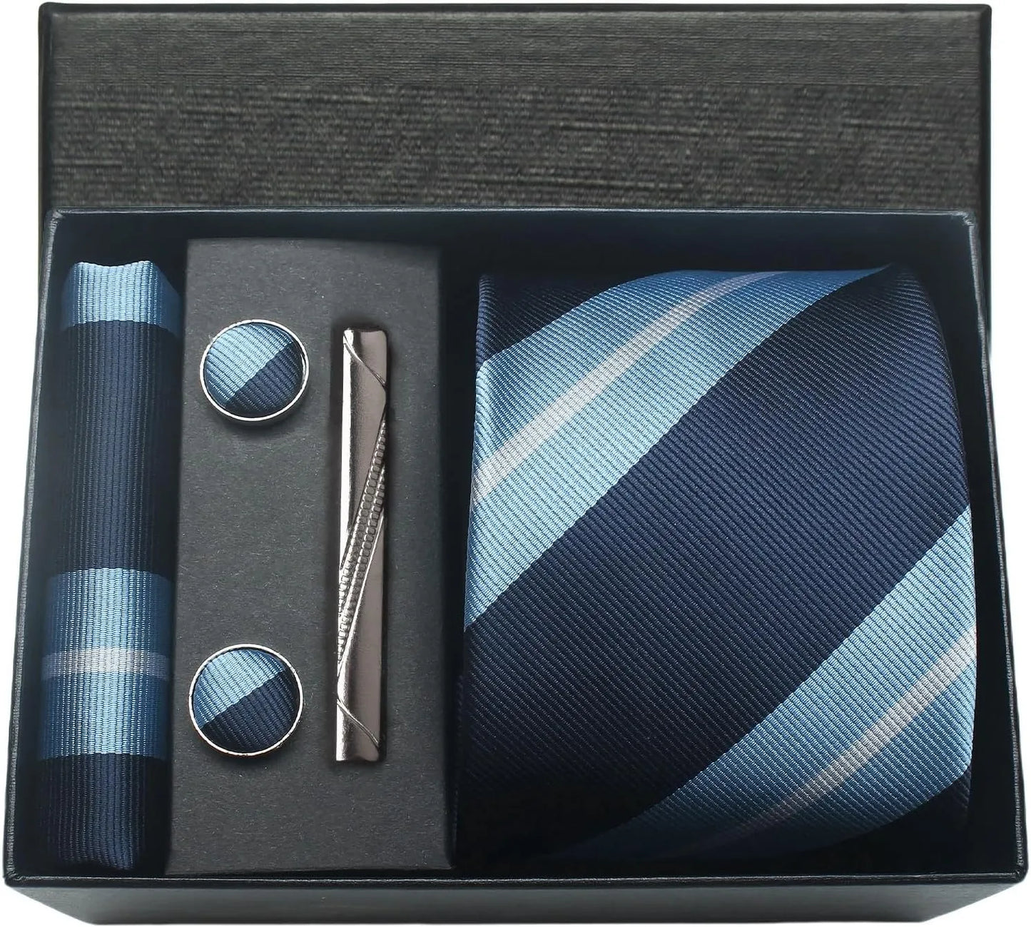 Herren Krawatten-Set aus 100% Seide – 8 cm Krawatte mit Einstecktuch & Manschettenknöpfen | Klassisches Geschenkset für Business & Hochzeit