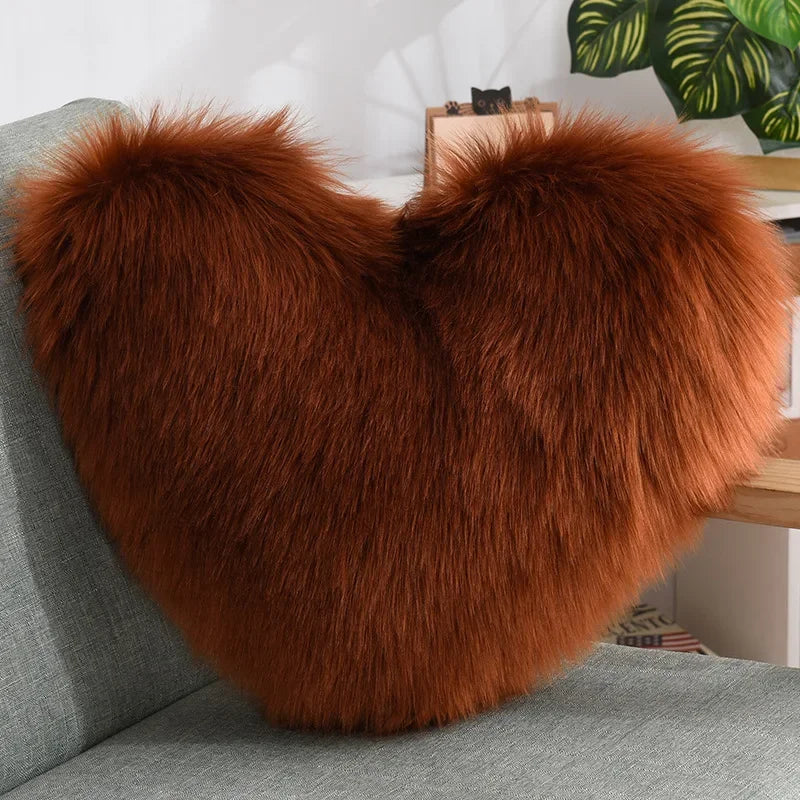 Leichtes Herzförmiges Flauschiges Sofa-Kissen | PP Baumwoll Plüschkissen | Lebendige Wohnzimmerdekoration Kaufschwan® Kaffee 40x50cm