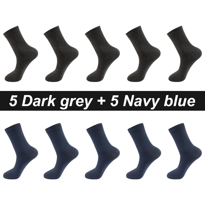 10 Paare Herren Kammbaumwollsocken | Schwarze Freizeit- & Businesssocken Atmungsaktiv Hochwertig Kaufschwan® 5 Dunkelgrau - 5 Marineblau EU 44-48