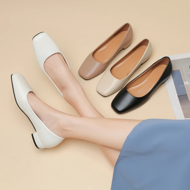 Damen Business-Pumps mit Quadratischer Spitze – Elegante Flache Schuhe mit Niedrigem Absatz | Büro- und Karriereschuhe für Frühjahr & Herbst Kaufschwan®