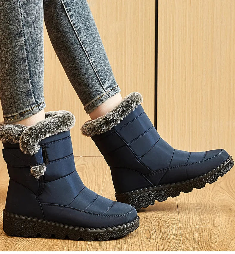 Damen Trendige Winterstiefel – Wasserdichte Knöchelstiefel mit Kunstfell Futter | Warme Low-Heel Schneestiefel für Damen