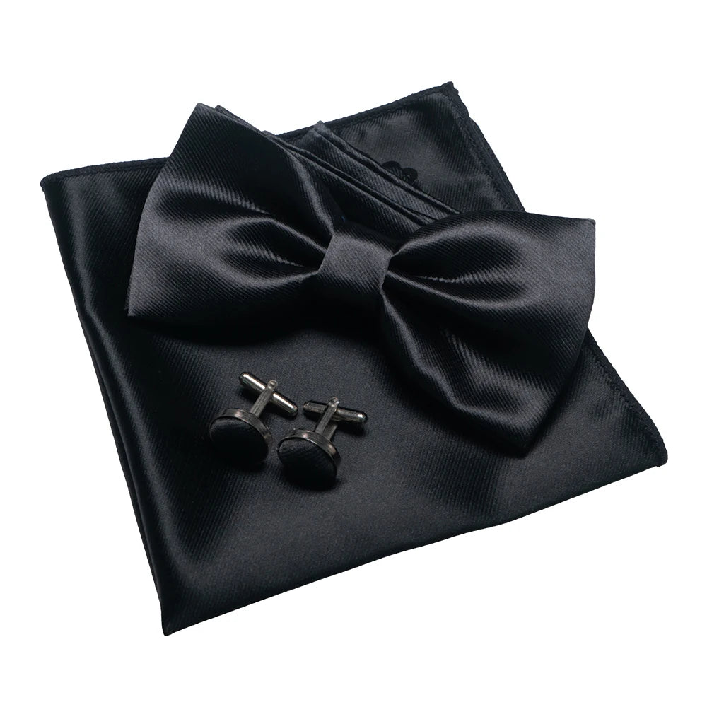 Herren Satin-Fliegen-Set – Elegante Fliege mit Manschettenknöpfen & Einstecktuch | Glänzendes Accessoire für Business & Hochzeit Kaufschwan® Dunkelgrau